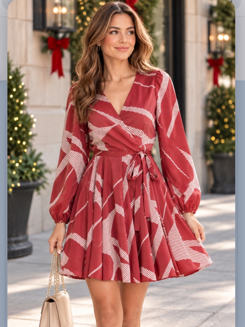 NWT Charles Henry (a REVOLVE brand) Print Tie Waist Long Sleeve Mini‎ Dress